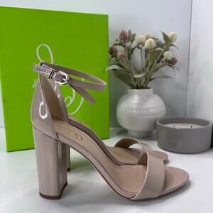 Sam Edelman Yaro Ankle Strap Block Heel Sandal Buckle Chai Latte Women 9.5 Wide